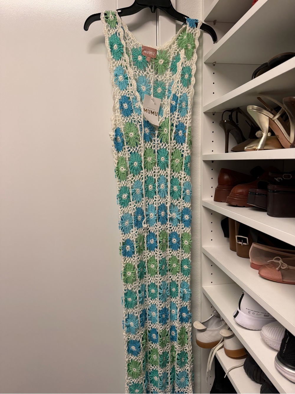 Show Me Your MuMu Crochet Maxi Coverup in Blue, Green & Cream